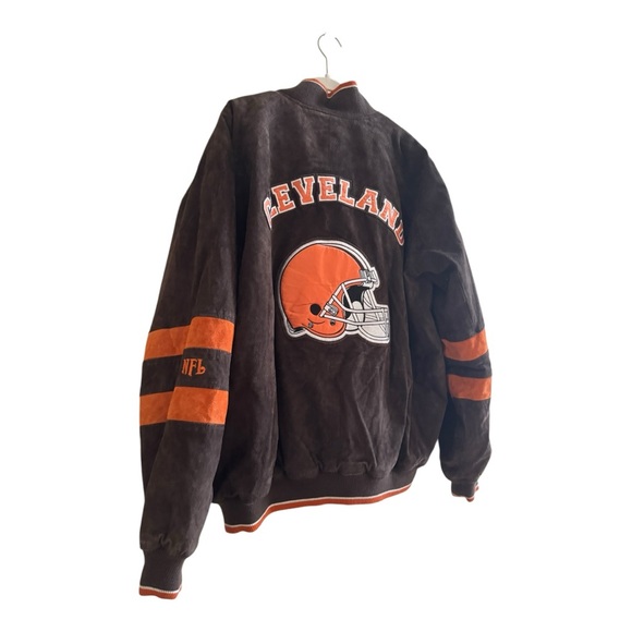 RARE Y2K VTG BY NFL CLEVELAND BROWNS MEN'S 100% LEATHER SUEDE JACKET XXL - Picture 4 of 9